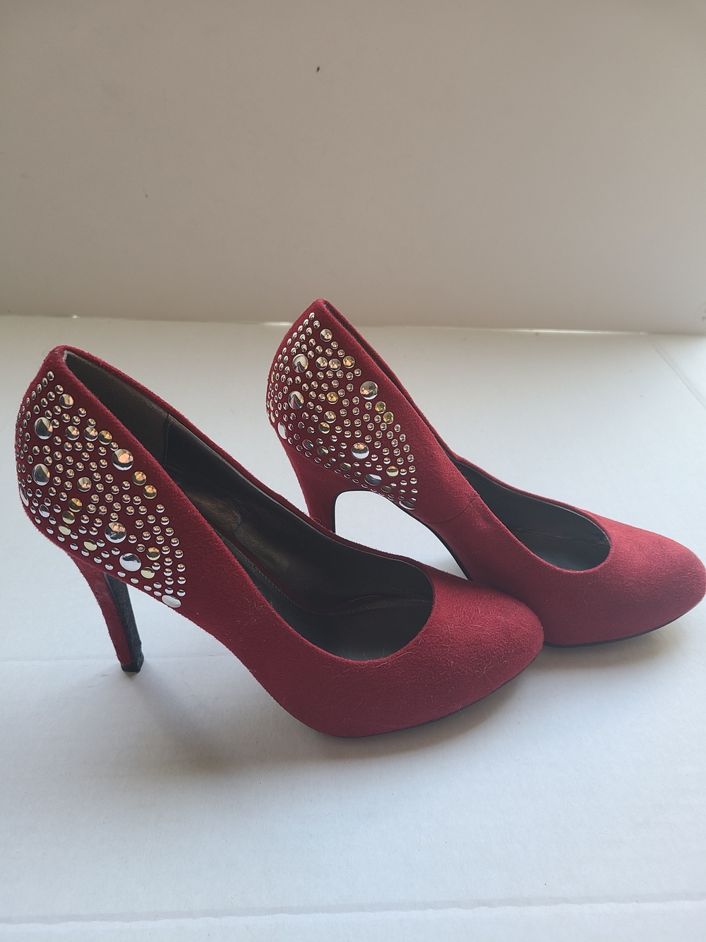 Xappeal Red Crystal-Studded Suede-Look High Heel Pumps